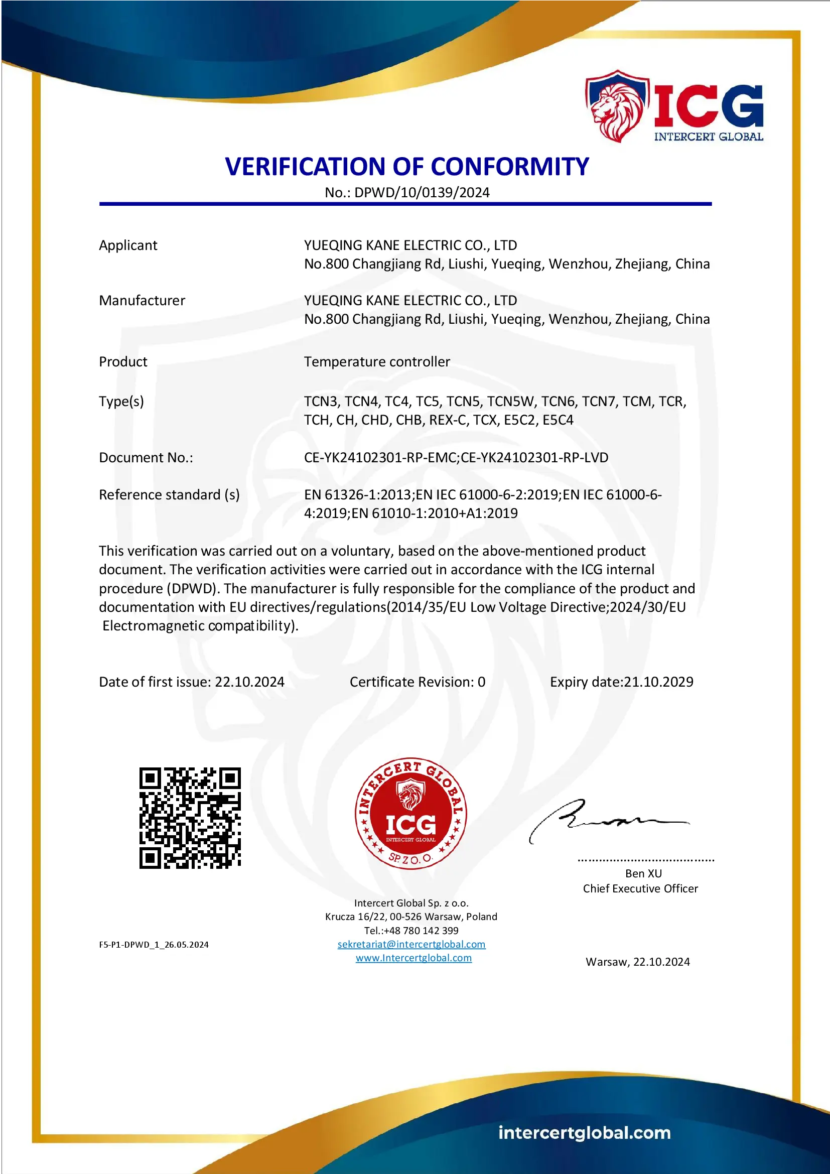 CE for Temperature Controller 1 of 1